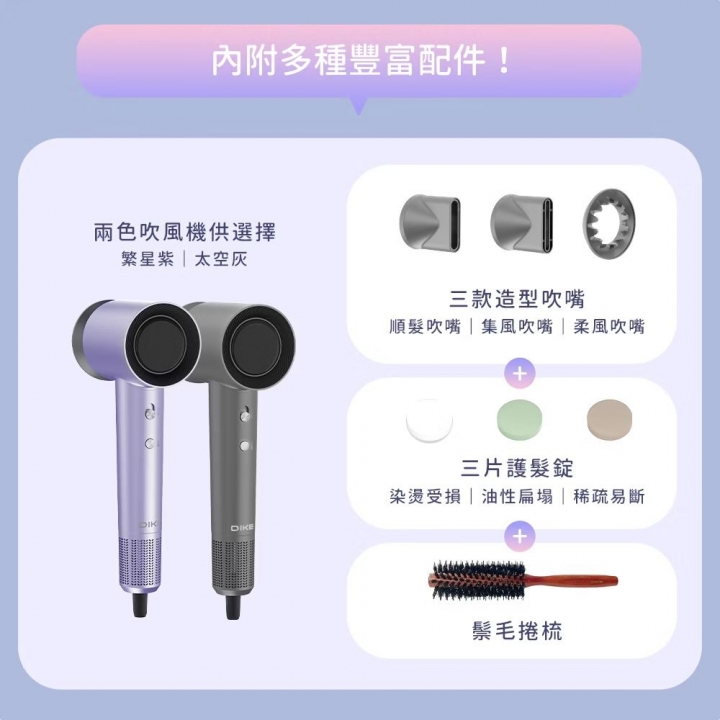 DIKE 等離子溫控護髮吹風機 (含支架) HBF210GY 太空灰【廠商直寄】