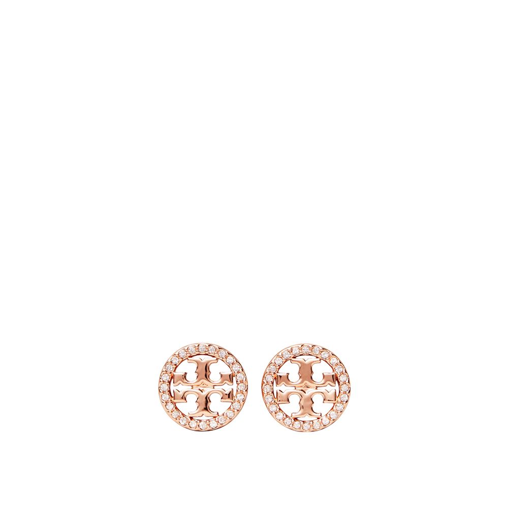 Tory Burch 雙T標誌圓形碎鑽貼耳式耳環