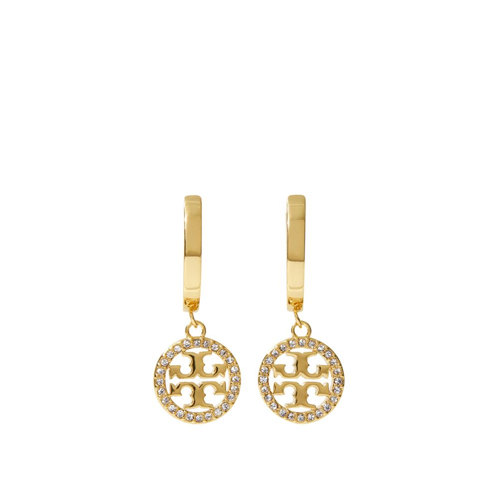Tory Burch MILLER 碎鑽雙T標誌耳墜式耳環