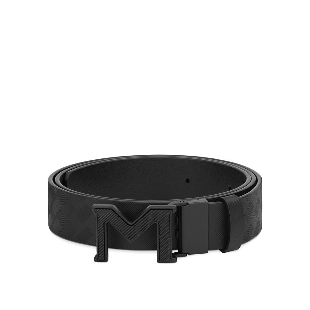 Montblanc M 字搭扣 EXTREME 風尚系列 3.0 黑色 / 滑面黑色 35 毫米雙面皮帶
