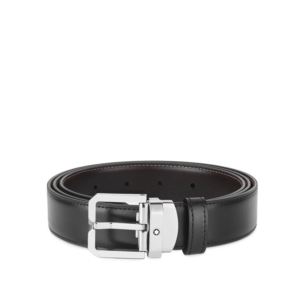 Montblanc 黑色 / 棕色 30 毫米雙面皮帶