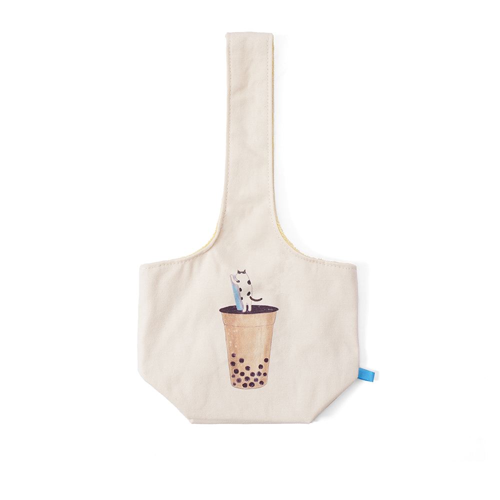 Jean Cultural 知音文創｜帆布印花飲料提袋 貓咪珍奶