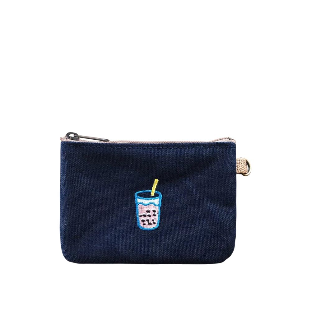 一帆布包 一帆布包｜台灣小食系列 帆布扁形刺繡零錢包 珍珠奶茶