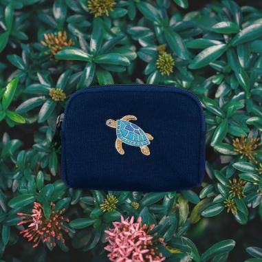一帆布包|臺灣動物系列 帆布刺繡零錢包 綠蠵龜