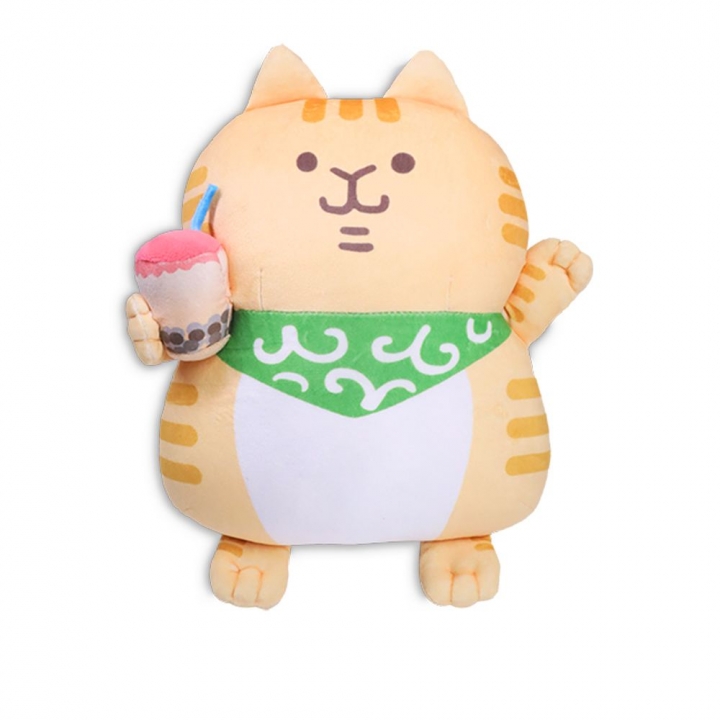 耍廢貓兩用造型頸枕-小橘貓珍珠奶茶