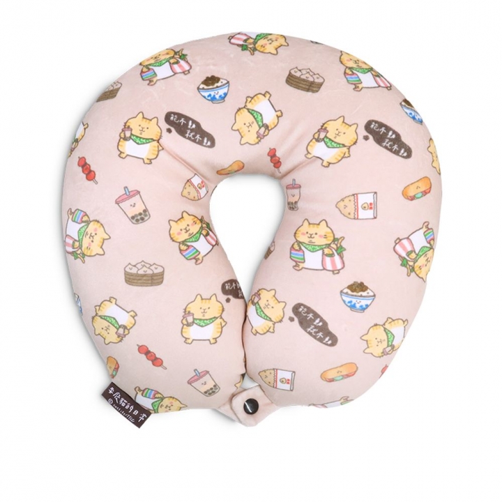 耍廢貓兩用造型頸枕-小橘貓珍珠奶茶