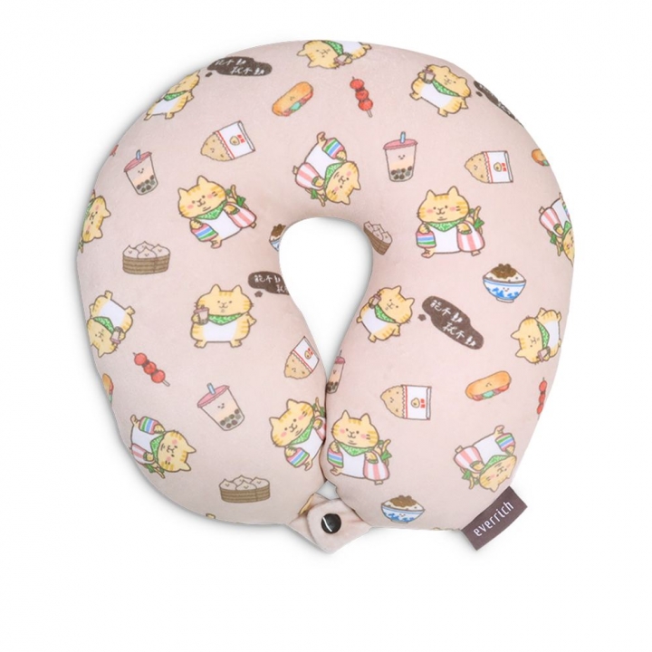 耍廢貓兩用造型頸枕-小橘貓珍珠奶茶