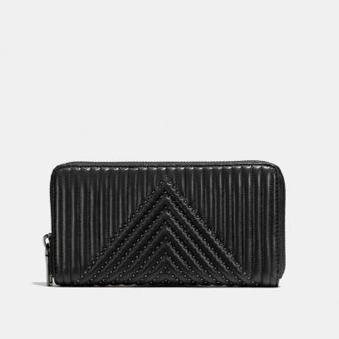 Coach蔻馳(精品) 鉚釘絎縫格紋全拉鍊皮夾