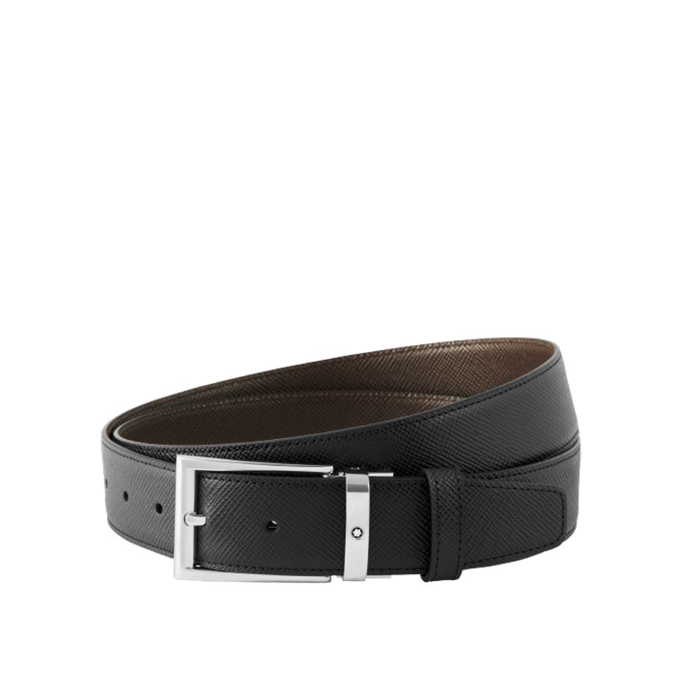 Montblanc Contemporary黑色/深棕色雙面可調尺寸商務皮帶
