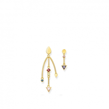 Thomas SaboThomas Sabo TS鑲彩石幾何不對稱金耳環