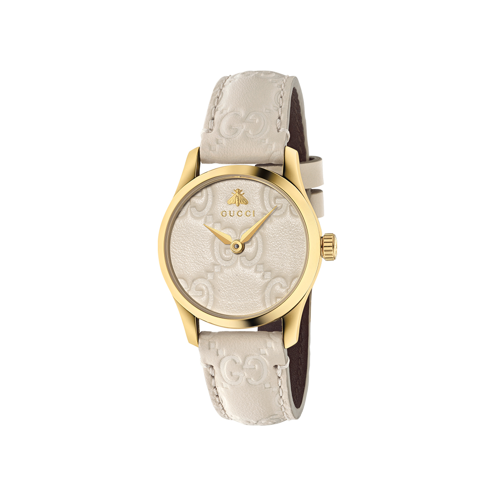 Gucci 雙G皮紋女手錶