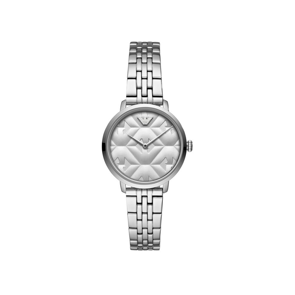 Emporio Armani 義式立體雕刻時尚鋼帶腕錶 銀