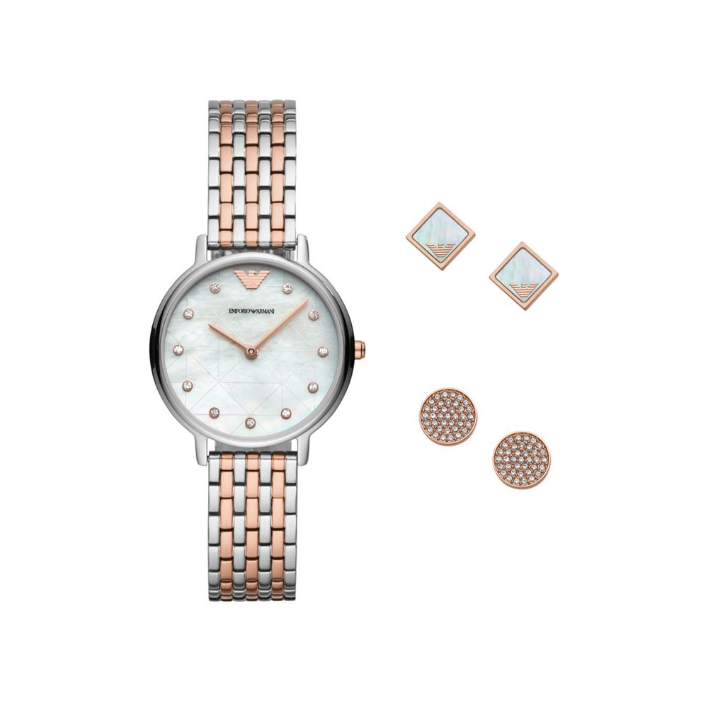 Emporio Armani 亞曼尼 典雅晶鑽雙耳環腕錶套組