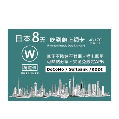 WiYoW萬遊卡 日本8天吃到飽上網卡