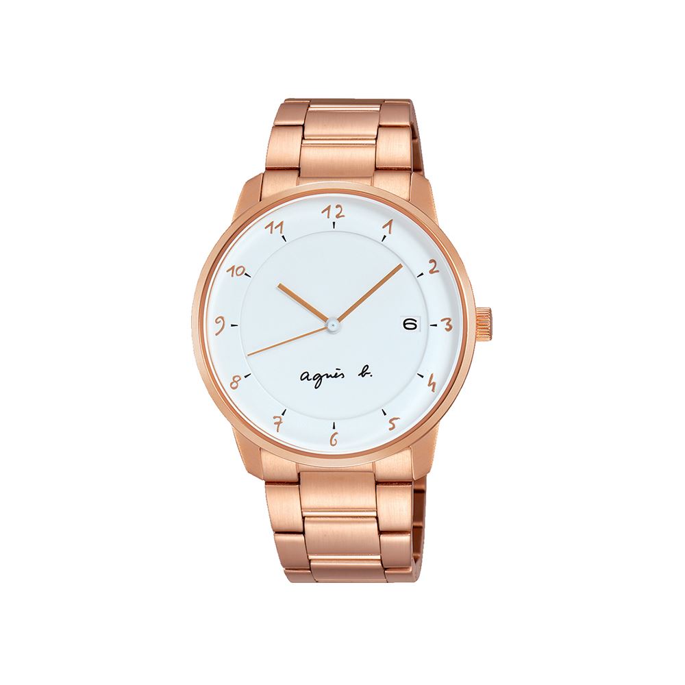 agnes b. 法國時尚簡約風情手寫體時標女錶