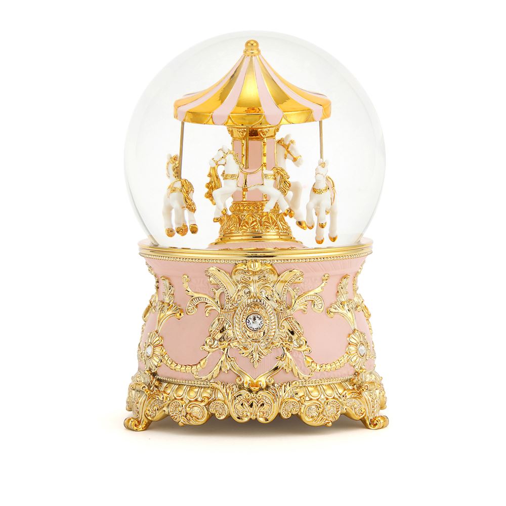 JARLL ART 讚爾藝術 JARLL ART|歐式傘蓋粉紅鍍金遊樂園旋轉木馬水晶球音樂盒